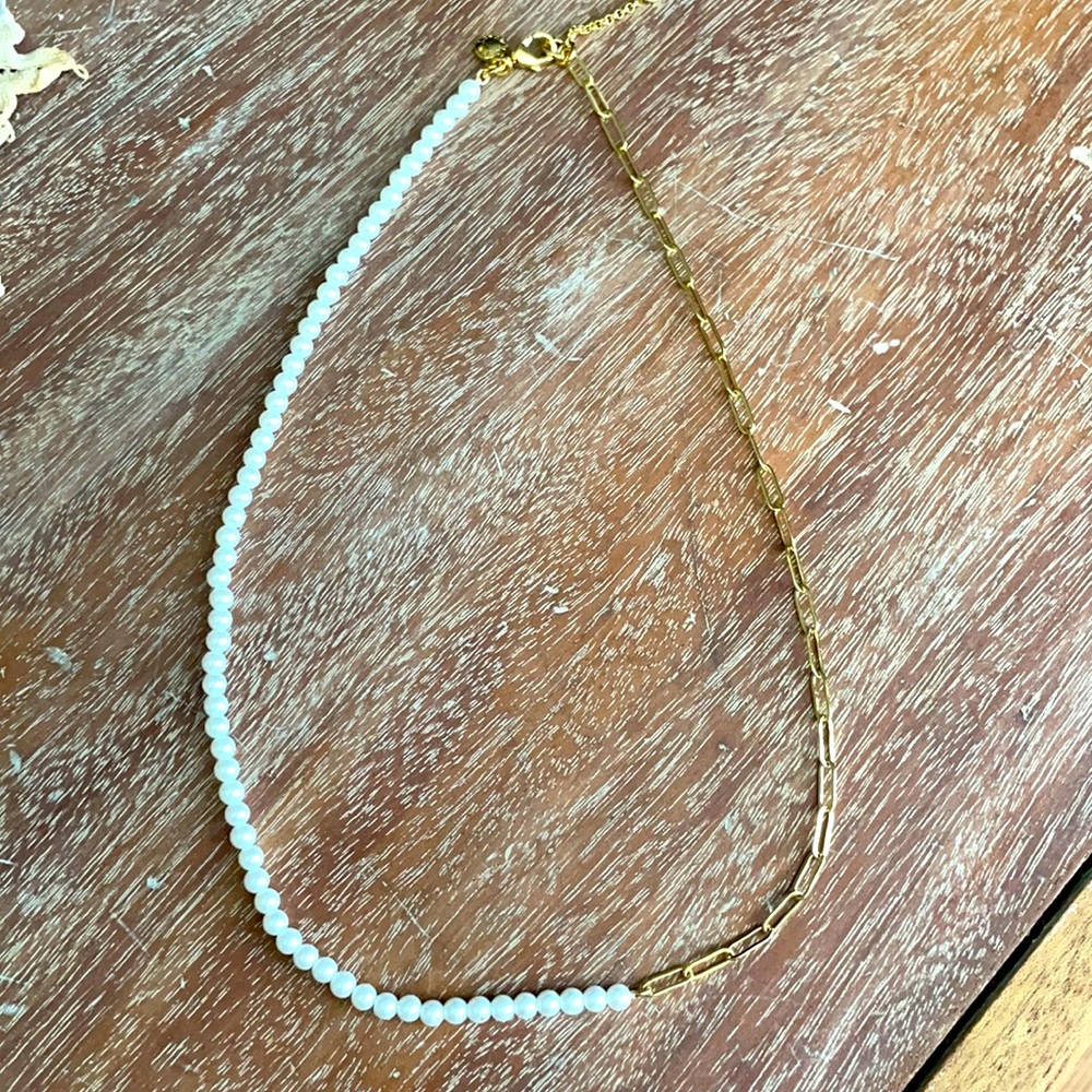 J. Crew Factory paper clip and pearl necklace